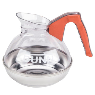 Bunn Easy Pour Coffee Pot - 12 Cup - Plastic with Stainless Bottom, Orange Handle (Decaf), Each - Coffee Wholesale USA