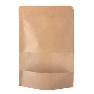 One Pound Stand-Up Zip Window Bags - Tan Kraft  7 x 12 inches