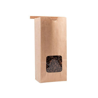 Window Bags - Half Pound Coffee Bags with Window and Tin Ties - TAN KRAFT